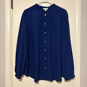 J. Jill Women's Plus L/S Rayon Button-Front Shirt Top Blouse 2X Blue